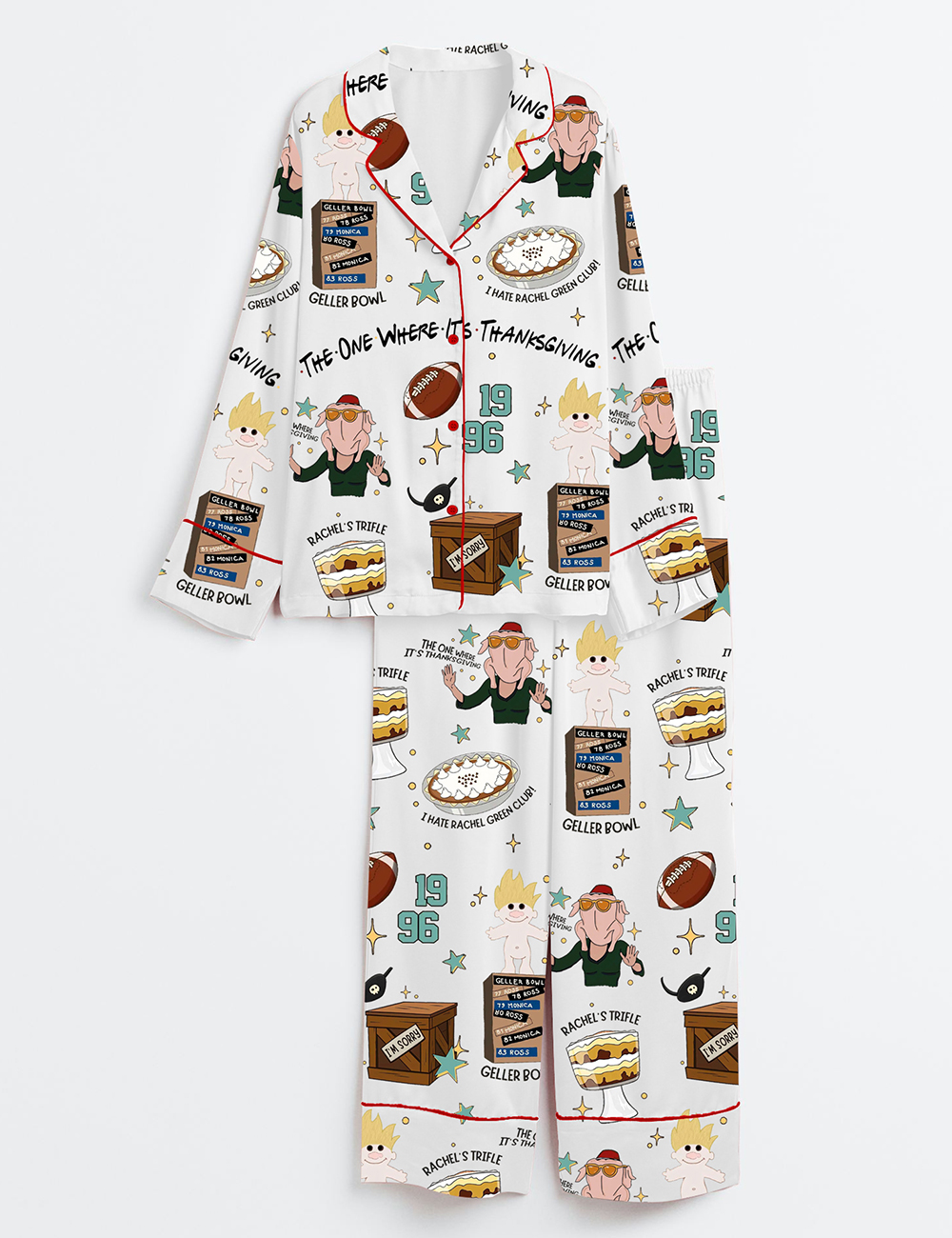 Women's The One Where It's Thanksgiving Friends Turkey Long Sleeve Satin Pajama Set