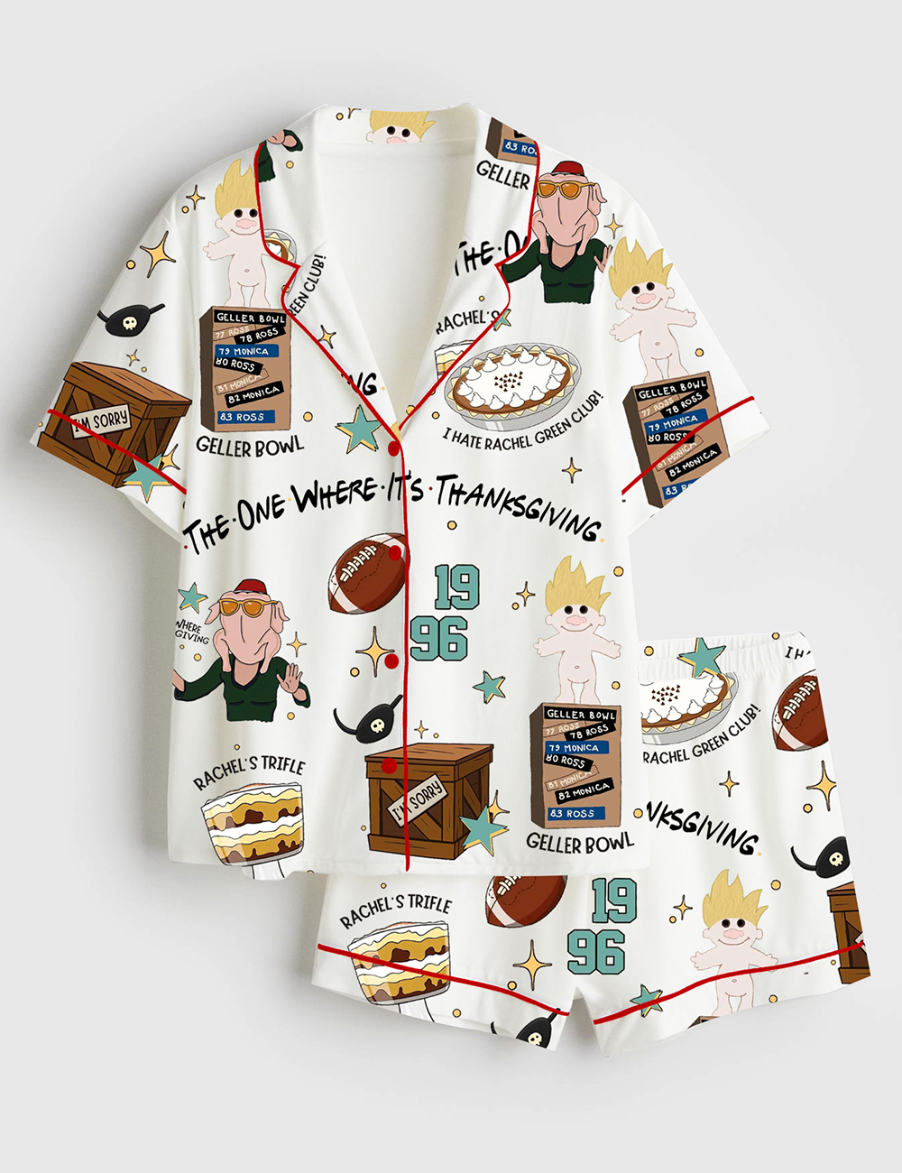 Women's The One Where It's Thanksgiving Friends Turkey Short Sleeve Satin Pajama Set