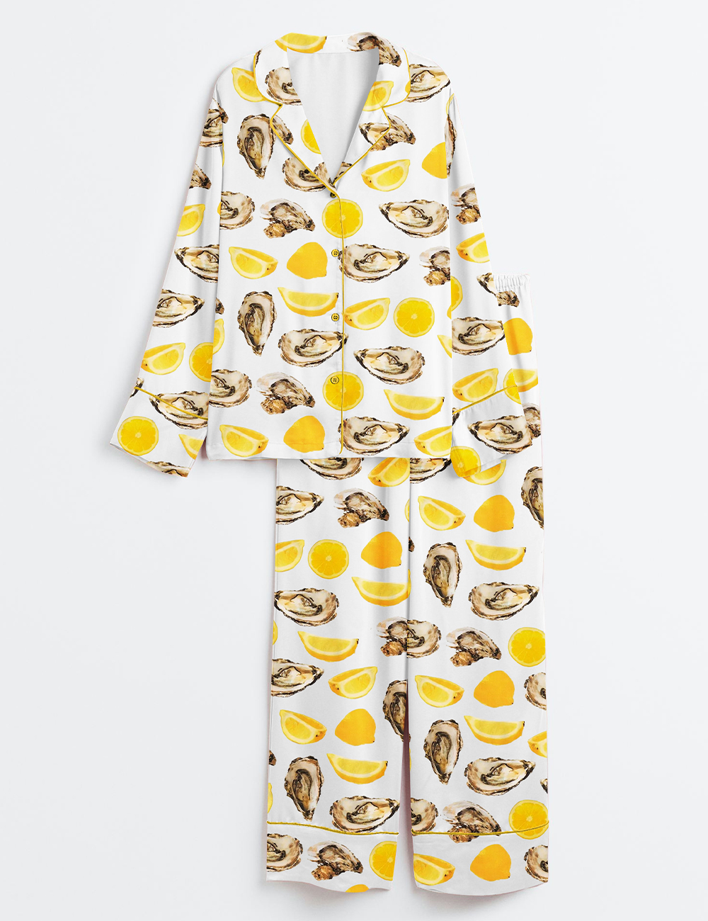 Women's The World Is Your Oyster Fisherman Style Oyster Shells Orange Print Long Sleeve Satin Pajama Set