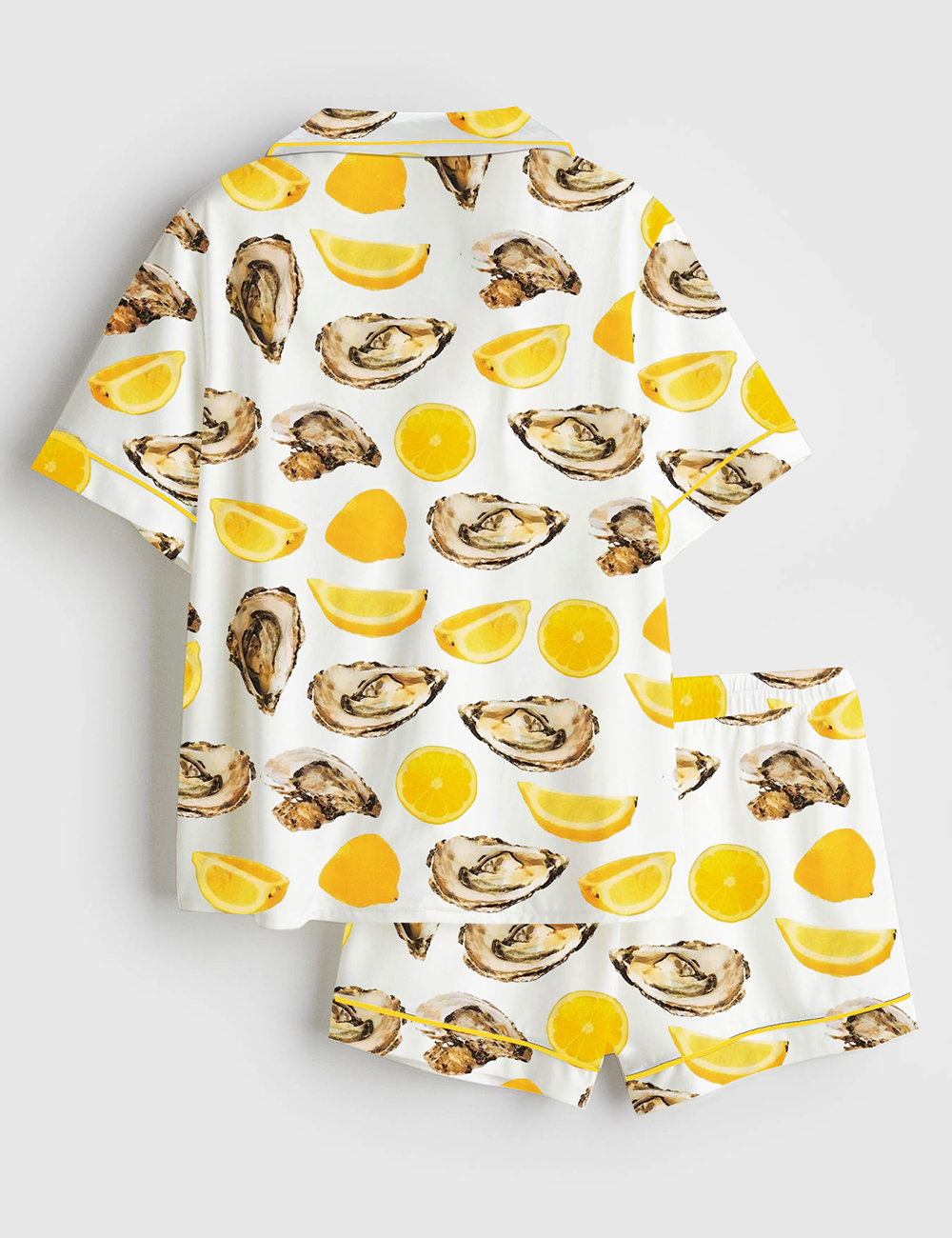 Alternative view of Women's The World Is Your Oyster Fisherman Style Oyster Shells Orange Print Short Sleeve Satin Pajama Set