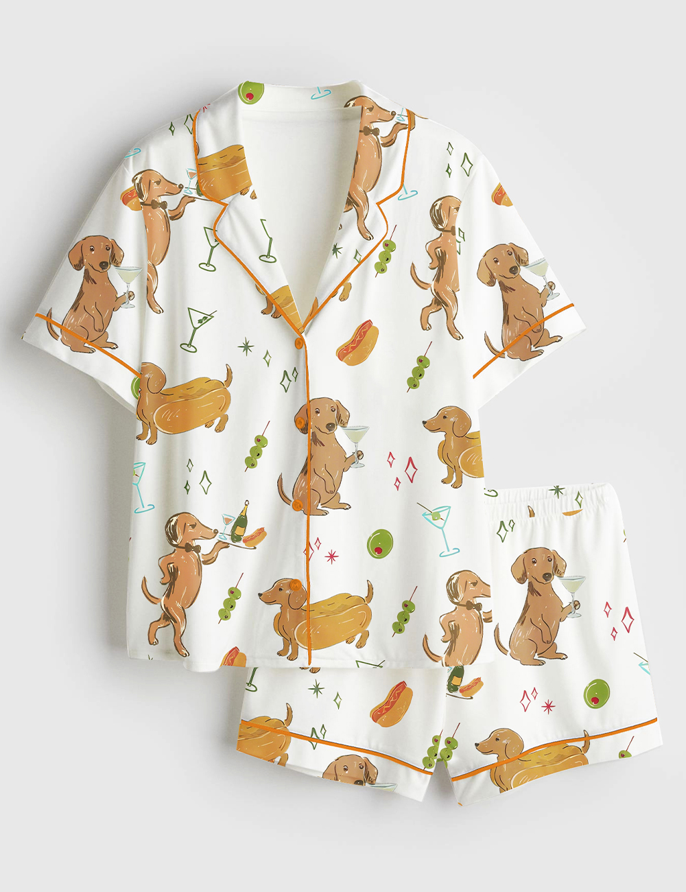 Women's Tinis And Weenies Bachelorette Party Martinis Hot Dogs Short Sleeve Satin Pajama Set