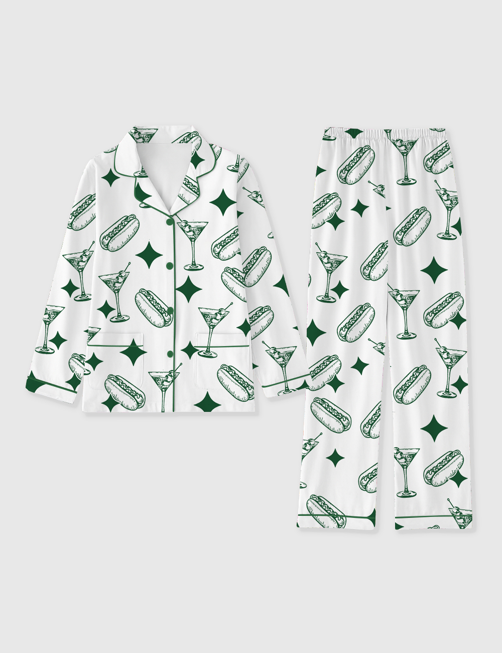 Women's Tinis And Weenies Dirty Martini Party Print Long Sleeve Pocket Cotton Pajama Set