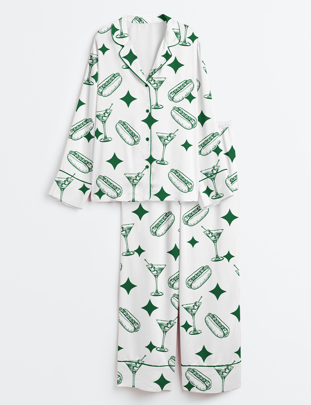 Women's Tinis And Weenies Dirty Martini Party Print Long Sleeve Satin Pajama Set