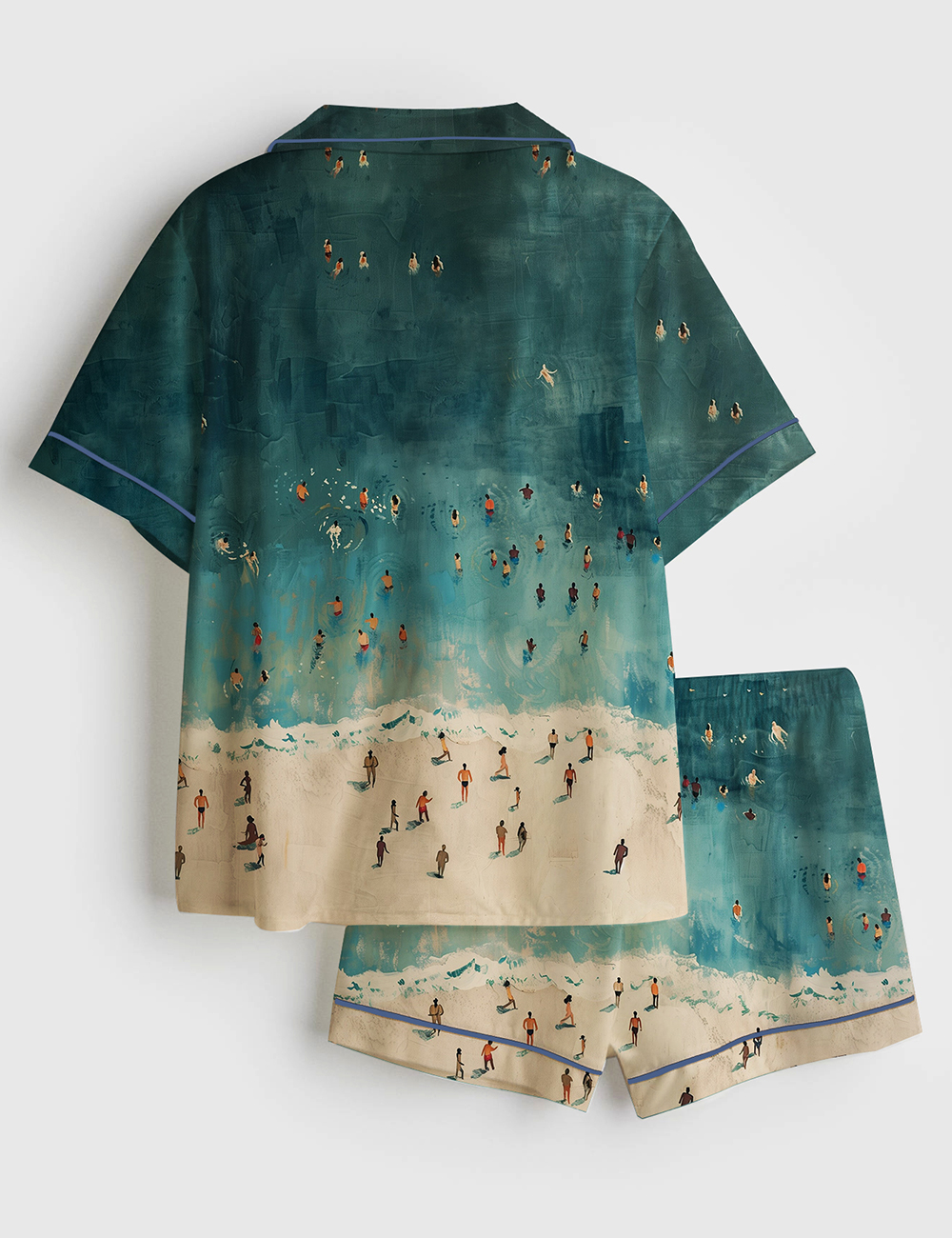 Alternative view of Women's Tiny People Swimming In Ocean Summer Beach Travel Short Sleeve Satin Pajama Set