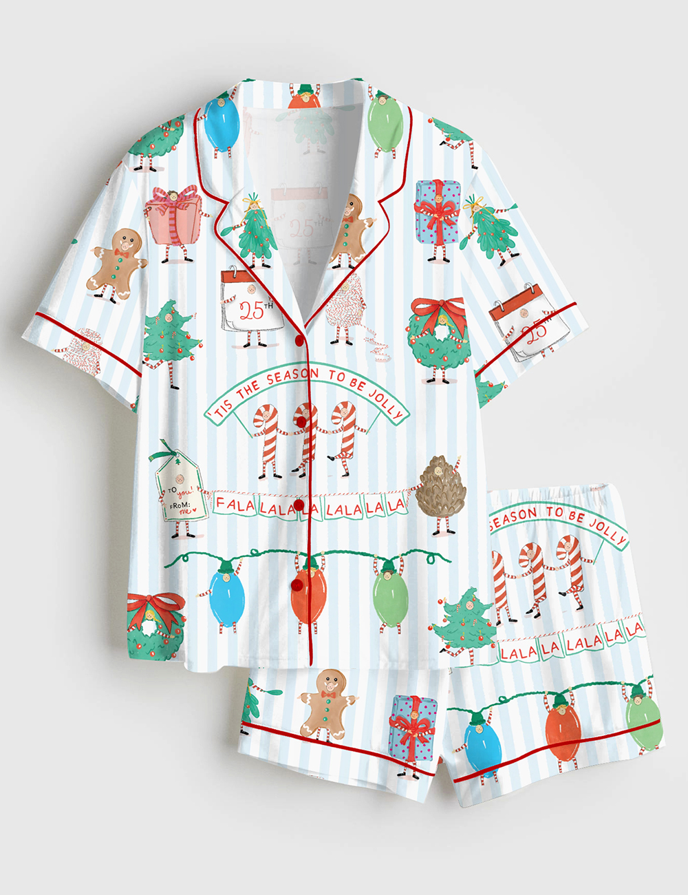 Women's Tis The Season To Be Jolly Christmas Festive Holiday Jolly Season Short Sleeve Satin Pajama Set