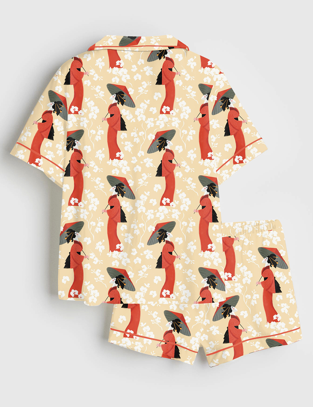 Alternative view of Women's Tokyo Sights Japanese Kimonos And Traditional Umbrellas Short Sleeve Satin Pajama Set