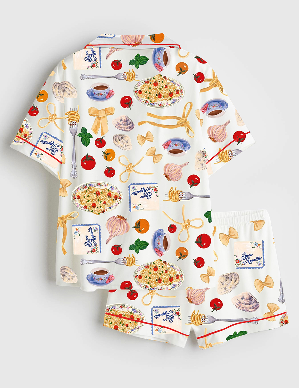 Alternative view of Women's Tomato Pasta Funny Food Short Sleeve Satin Pajama Set