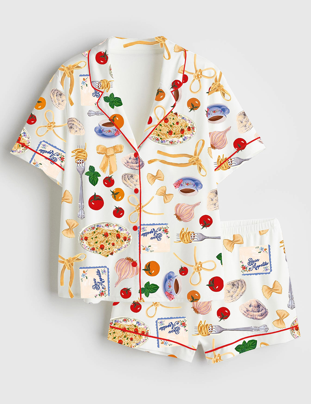 Women's Tomato Pasta Funny Food Short Sleeve Satin Pajama Set