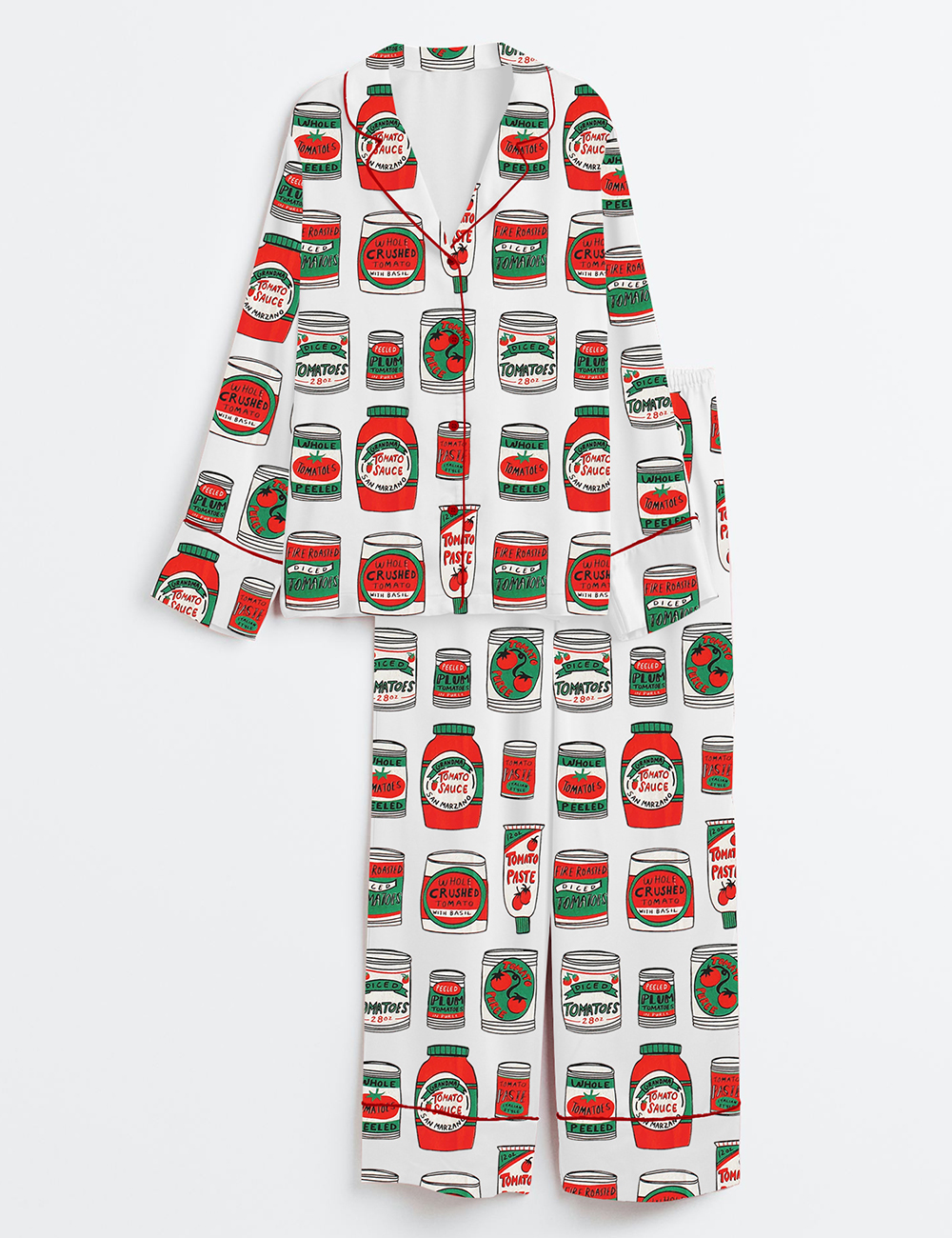 Women's Tomatoes Screen Canned Tomato Pasta Sauce Italian Dinner Long Sleeve Satin Pajama Set