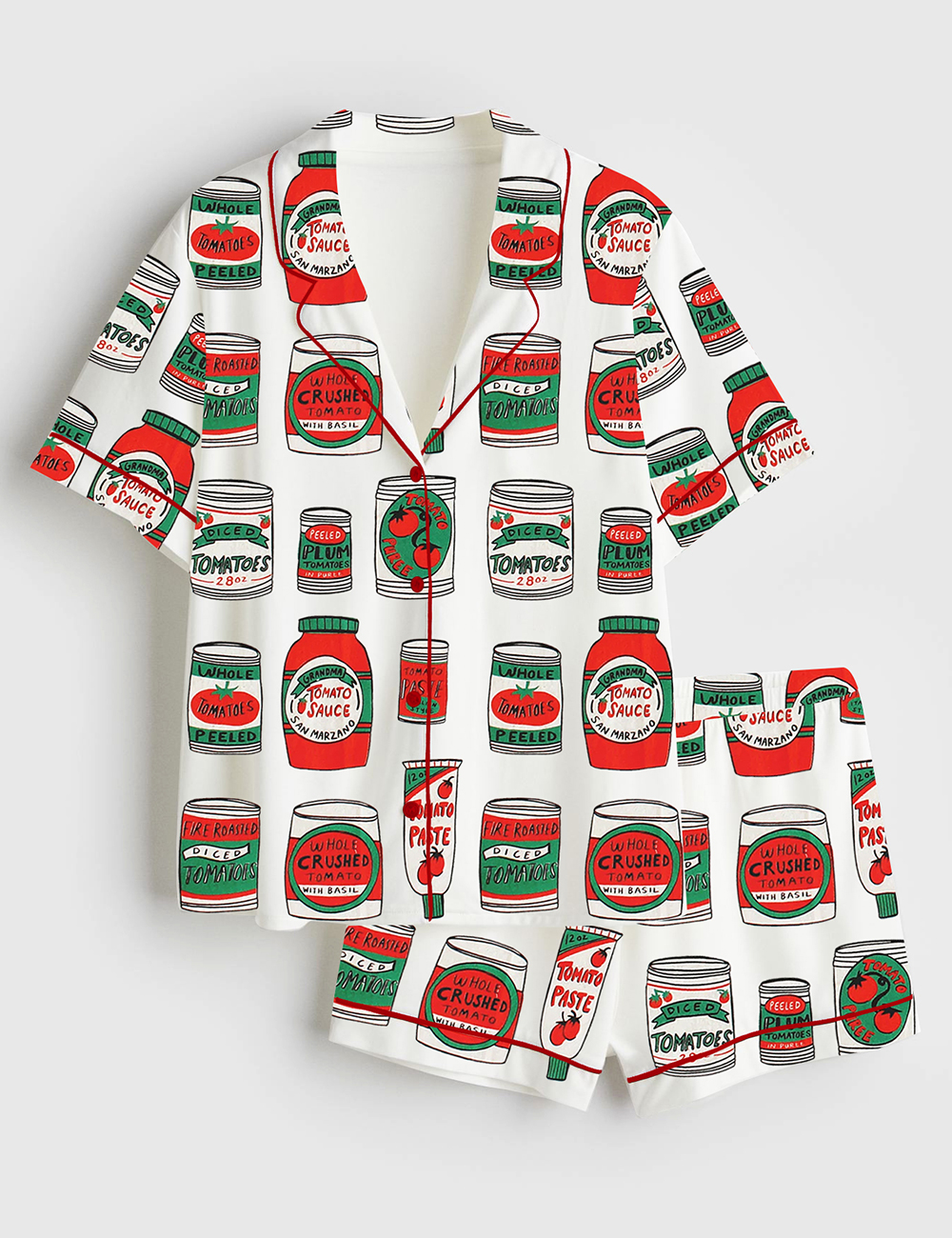 Women's Tomatoes Screen Canned Tomato Pasta Sauce Italian Dinner Short Sleeve Satin Pajama Set