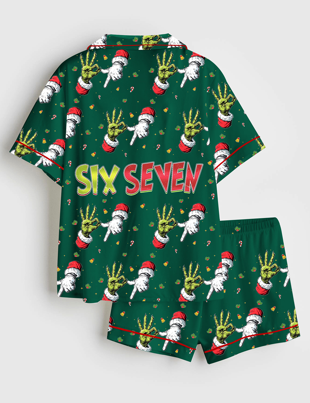 Alternative view of Women's Trending Six Seven Christmas Grinch Santa Short Sleeve Satin Pajama Set