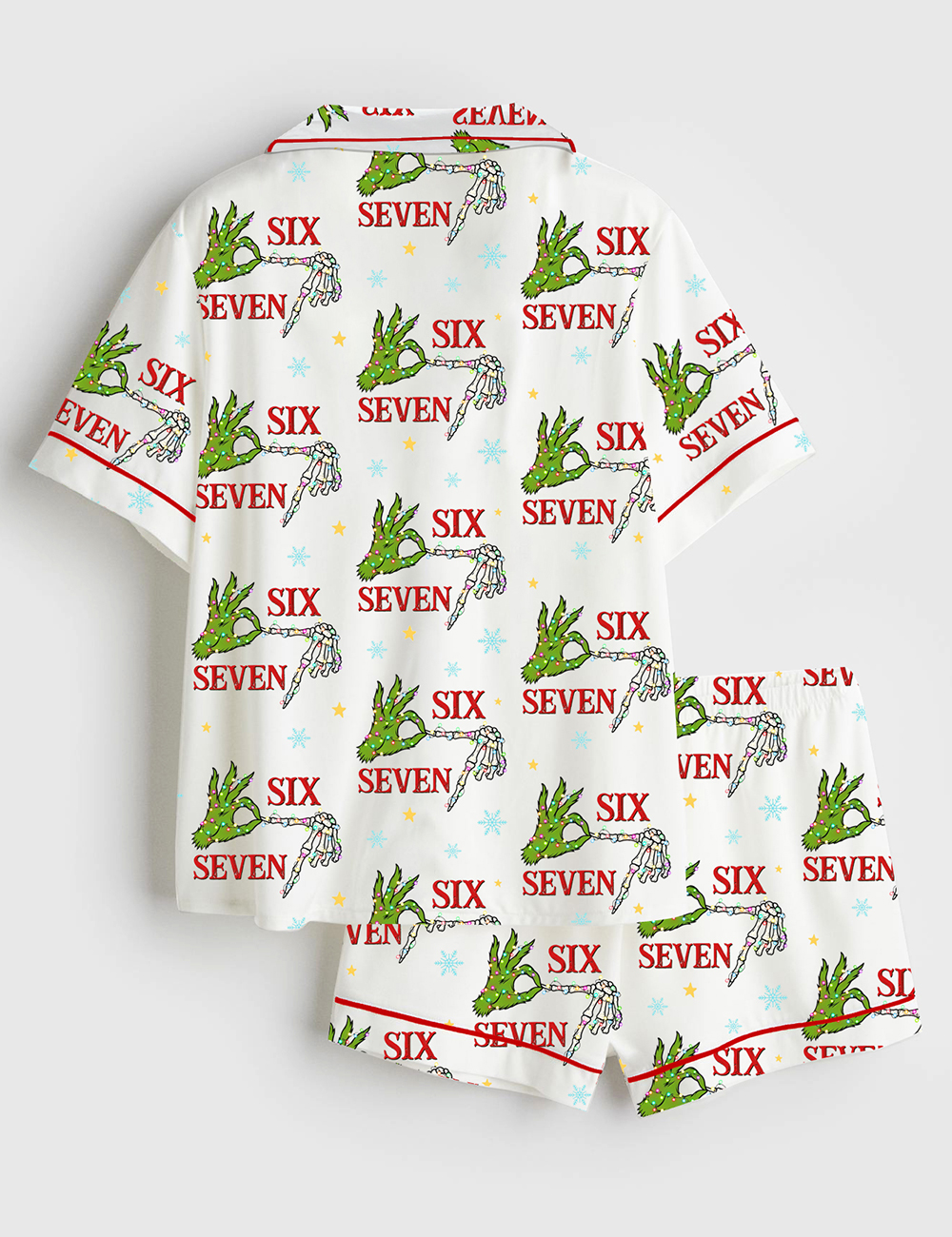 Alternative view of Women's Trending Six Seven Christmas Grinch Skeleton Short Sleeve Satin Pajama Set