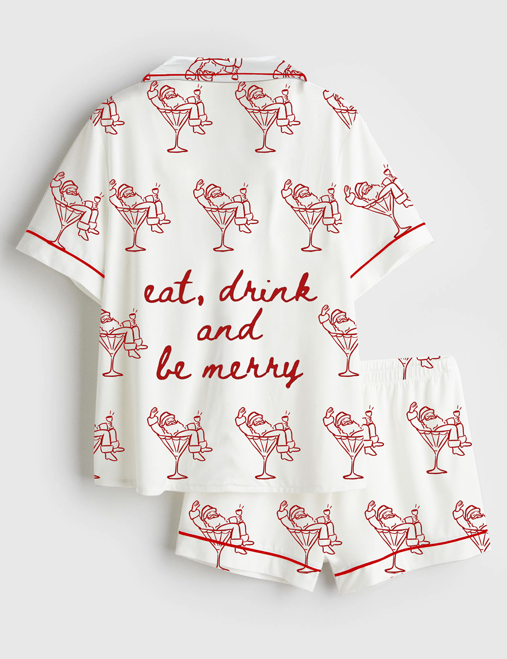 Alternative view of Women's Trendy Holiday Bar Cart Eat Drink And Be Merry Christmas Short Sleeve Silky Satin Pajama Set