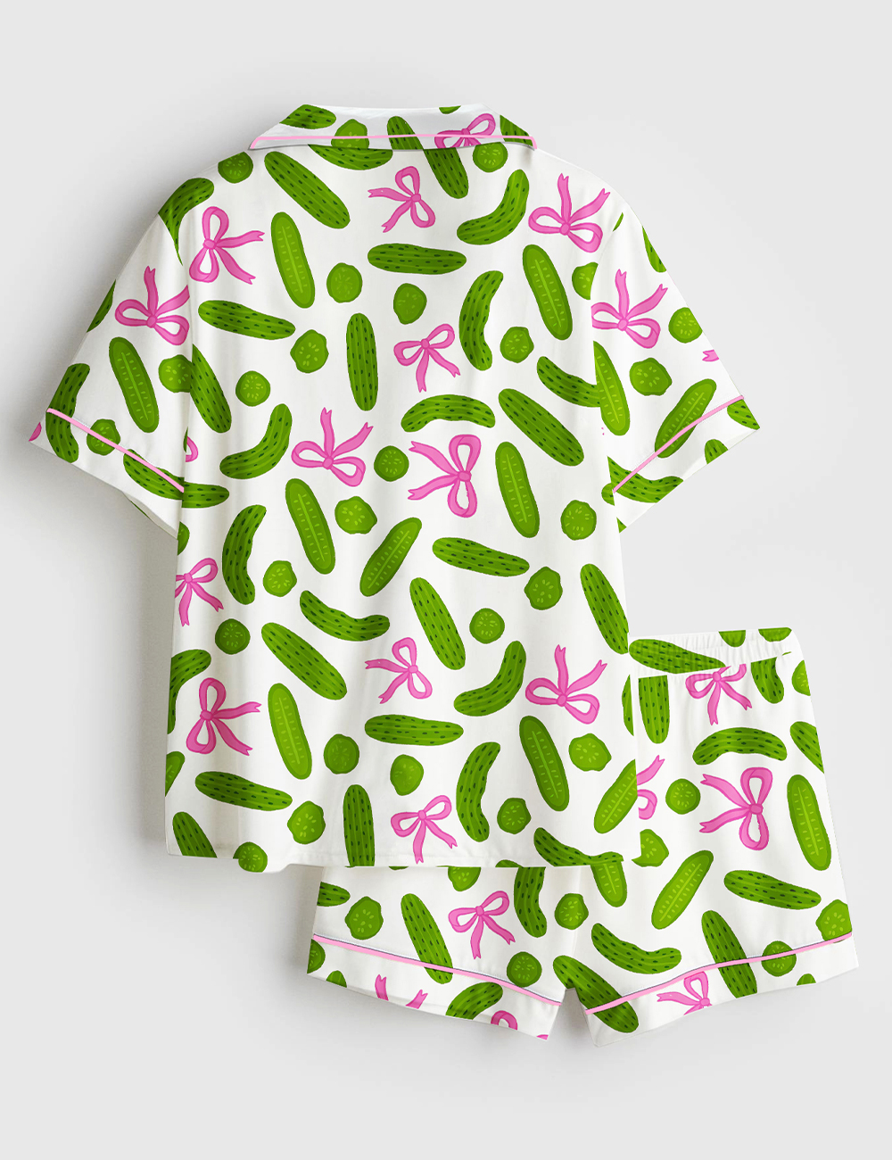 Alternative view of Women's Trendy Pickle Girly Coquette Pickles And Bows Short Sleeve Satin Pajama Set