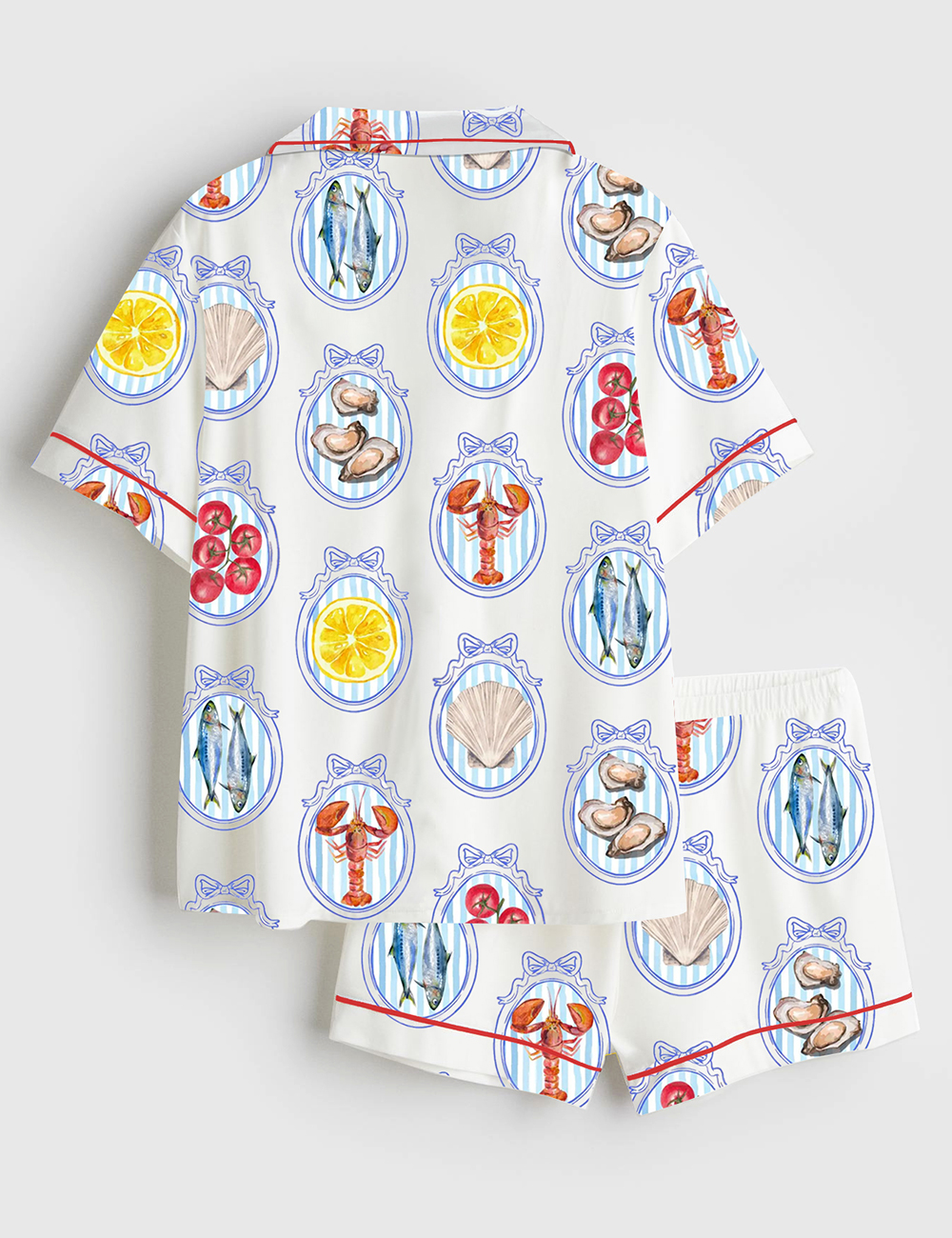 Alternative view of Women's Trendy Summer Beach SeaShell Coastal Aesthetic Tomato Girl Oyster Bachelorette Short Sleeve Satin Pajama Set