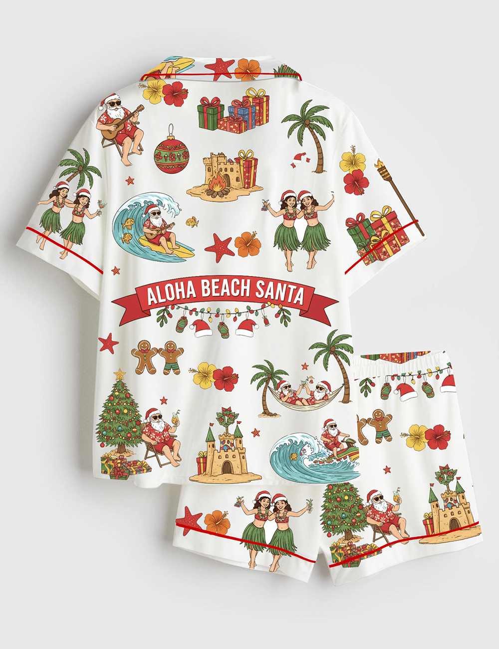 Alternative view of Women's Tropical Christmas Aloha Beach Santa Holiday Short Sleeve Satin Family Pajama Set