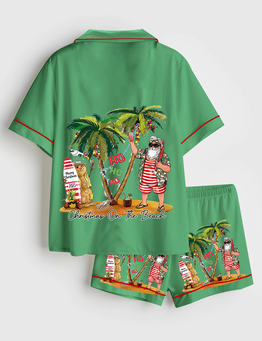 Alternative view of Women's Tropical Christmas Beach Hawaiian Xmas Santa HoHoHo Short Sleeve Satin Family Pajama Set