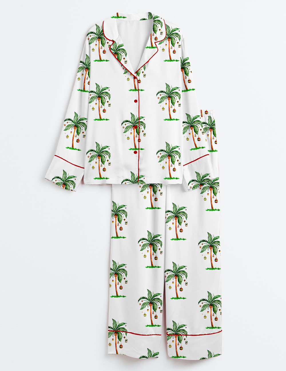 Women's Tropical Christmas On The Beach Hawaii Holiday Long Sleeve Satin Pajama Set