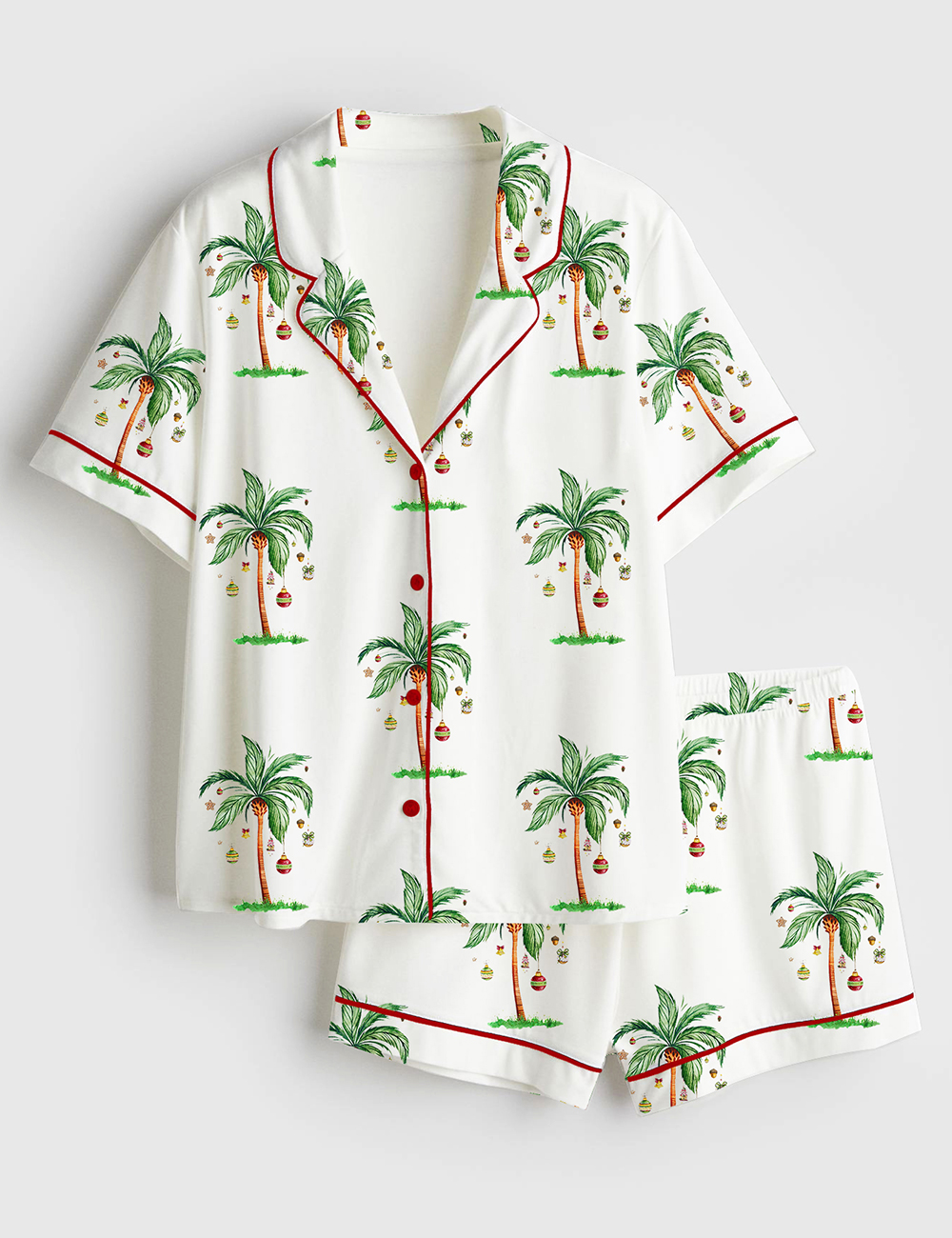 Women's Tropical Christmas On The Beach Hawaii Holiday Short Sleeve Satin Pajama Set