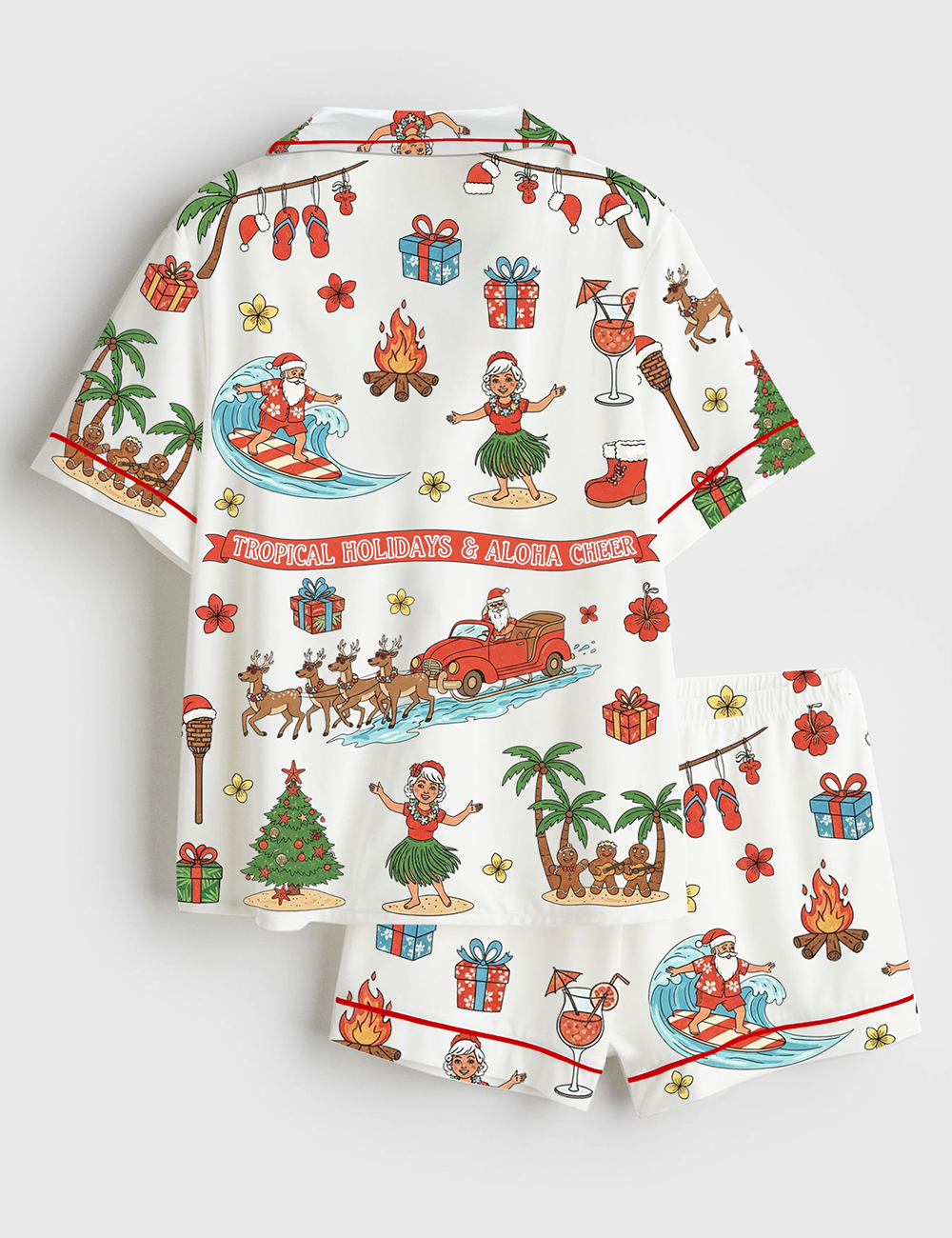 Alternative view of Women's Tropical Christmas Santa Hawaiian Aloha Holiday Short Sleeve Satin Family Pajama Set