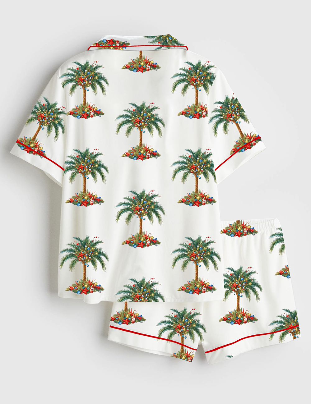 Alternative view of Women's Tropical Palm Christmas Tree Coastal Holiday Short Sleeve Satin Pajama Set