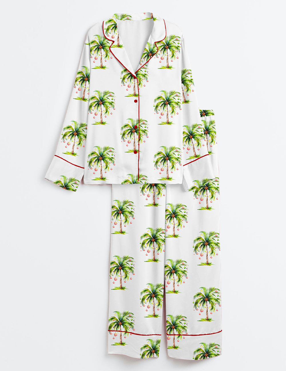 Women's Tropical Palm Christmas Tree Hawaii Holiday Long Sleeve Satin Pajama Set