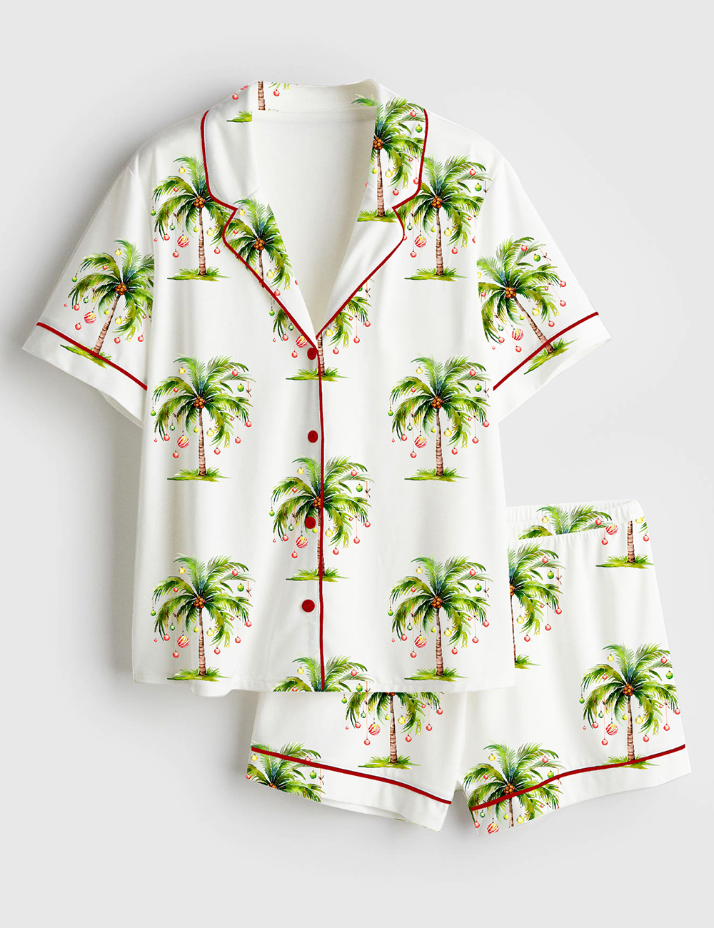 Women's Tropical Palm Christmas Tree Hawaii Holiday Short Sleeve Satin Pajama Set