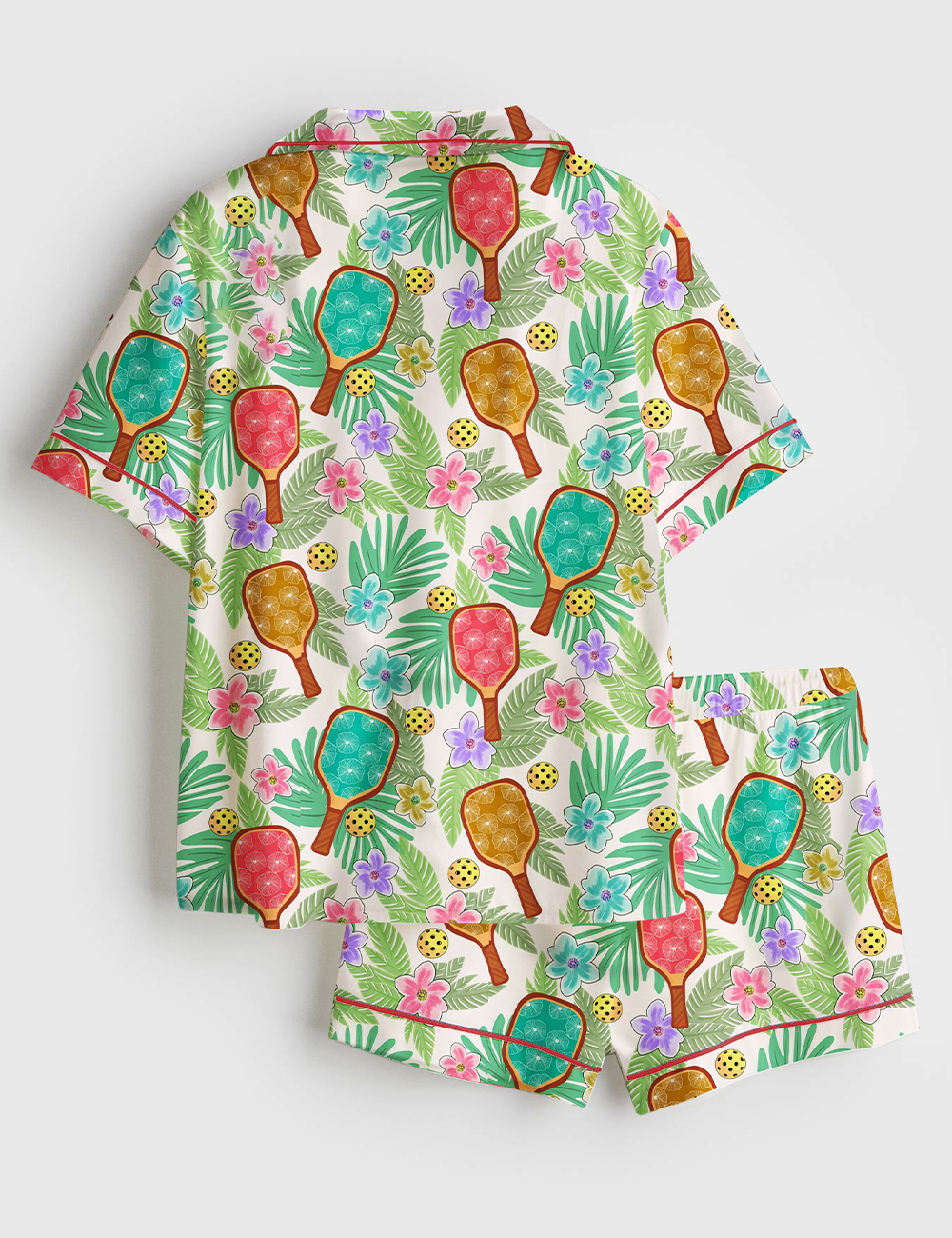 Alternative view of Women's Tropical Pickleball Fun Vibrant Floral Game Day Sports Short Sleeve Satin Pajama Set