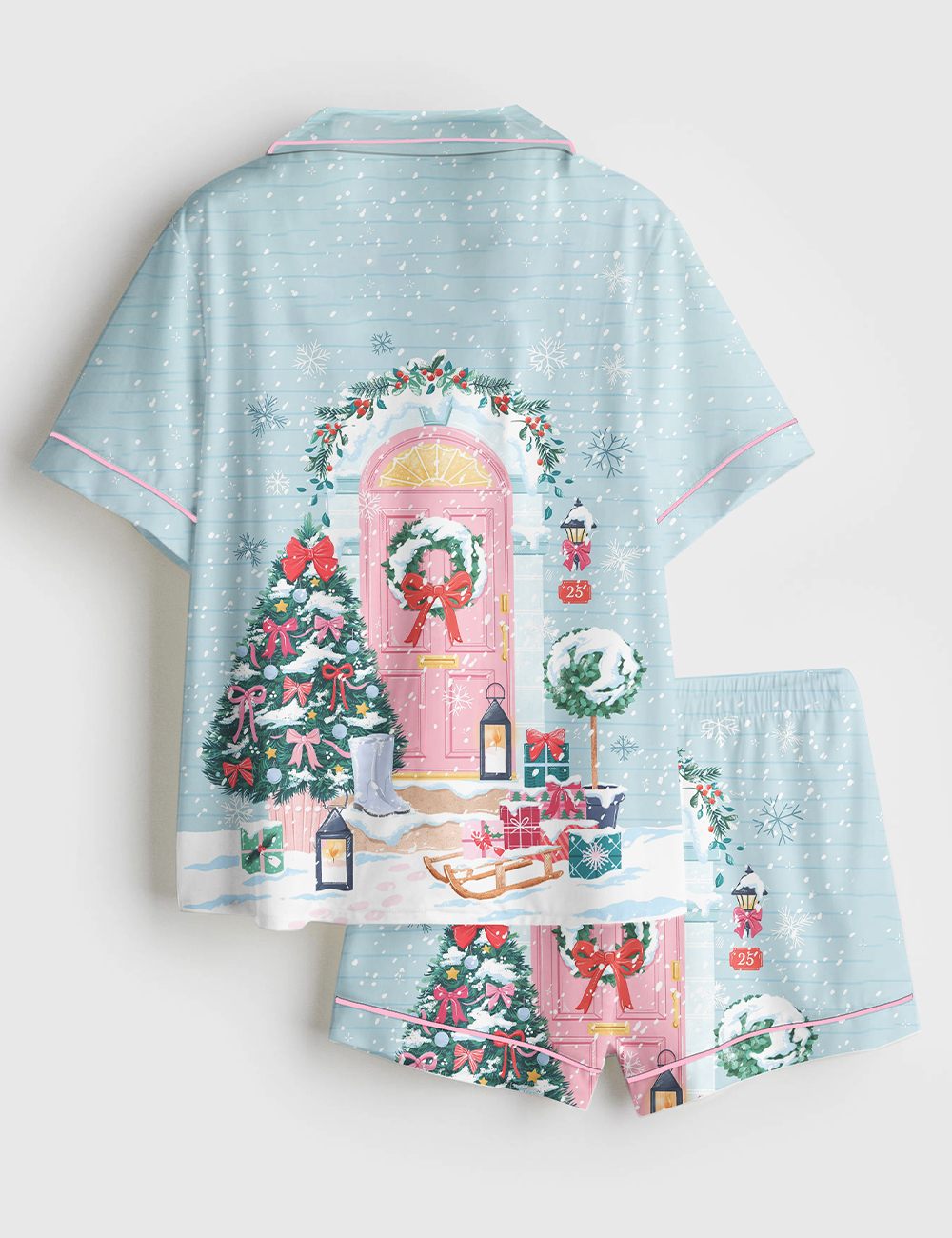 Alternative view of Women's Twinkling Lights Cosy Doorways Jolly Christmas Home Short Sleeve Satin Pajama Set