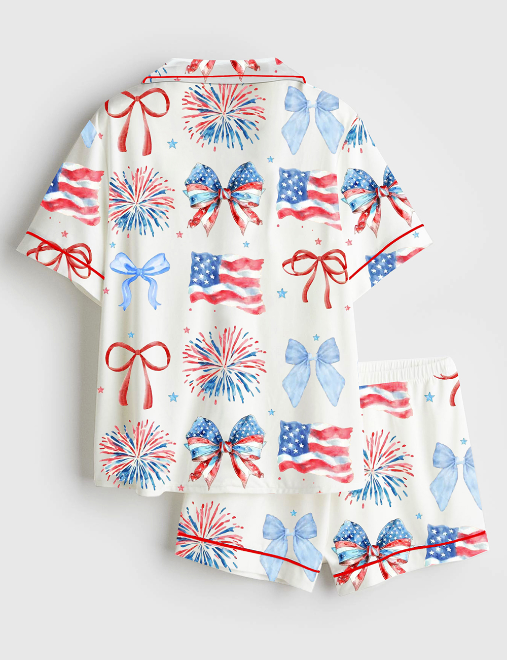 Alternative view of Women's USA Coquette Bow Retro America 4th Of July Print Short Sleeve Satin Pajama Set