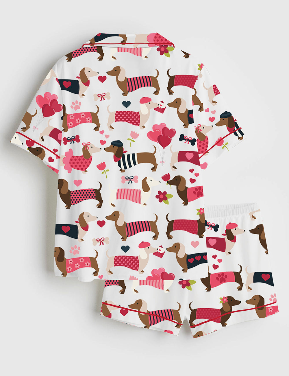 Alternative view of Women's Valentine Dachshund Dog Short Sleeve Satin Pajama Set