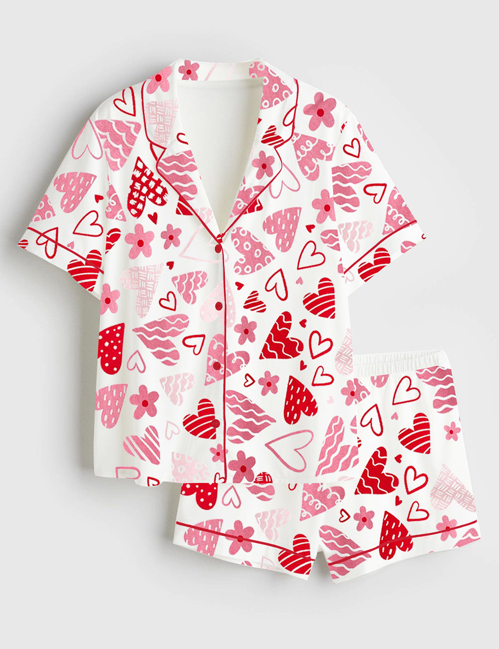 Women's Valentine Heart Short Sleeve Satin Pajama Set