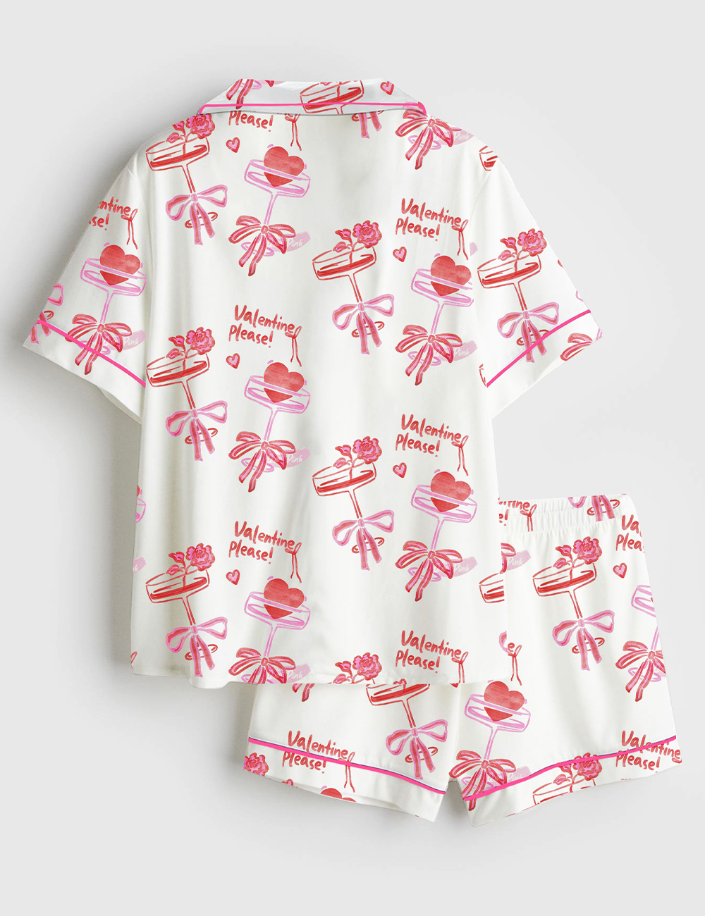 Alternative view of Women's Valentine Please Retro Festive Cocktail Champagne Glass Short Sleeve Satin Pajama Set