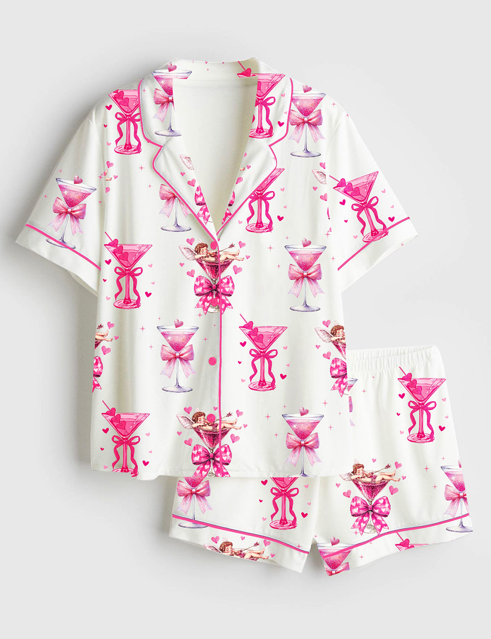 Women's Valentine's Day Cocktail Short Sleeve Satin Pajama Set