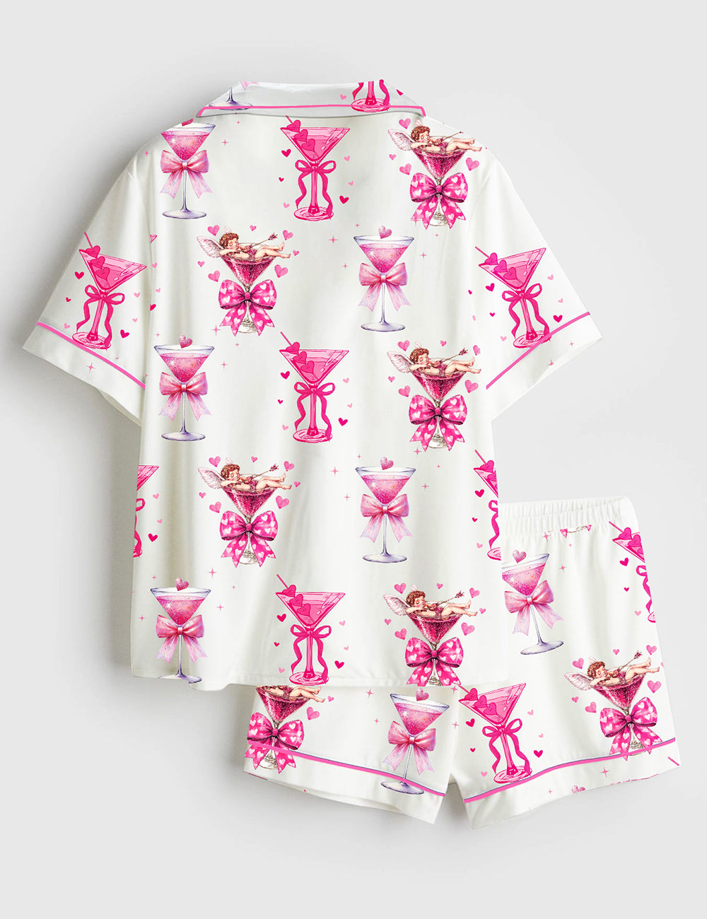 Alternative view of Women's Valentine's Day Cocktail Short Sleeve Satin Pajama Set