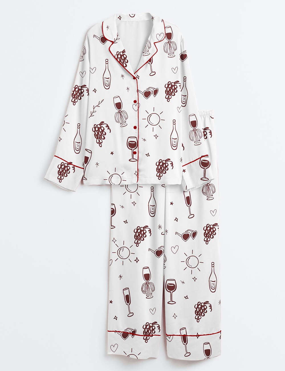 Women's Vino Before Vows Bachelorette Wine Themed Bach Party Wine And Vows Wedding Party Print Long Sleeve Satin Pajama Set