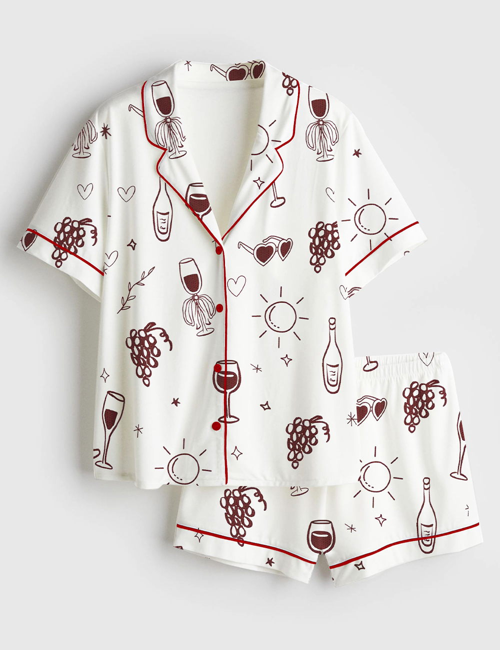 Women's Vino Before Vows Bachelorette Wine Themed Bach Party Wine And Vows Wedding Party Print Short Sleeve Satin Pajama Set