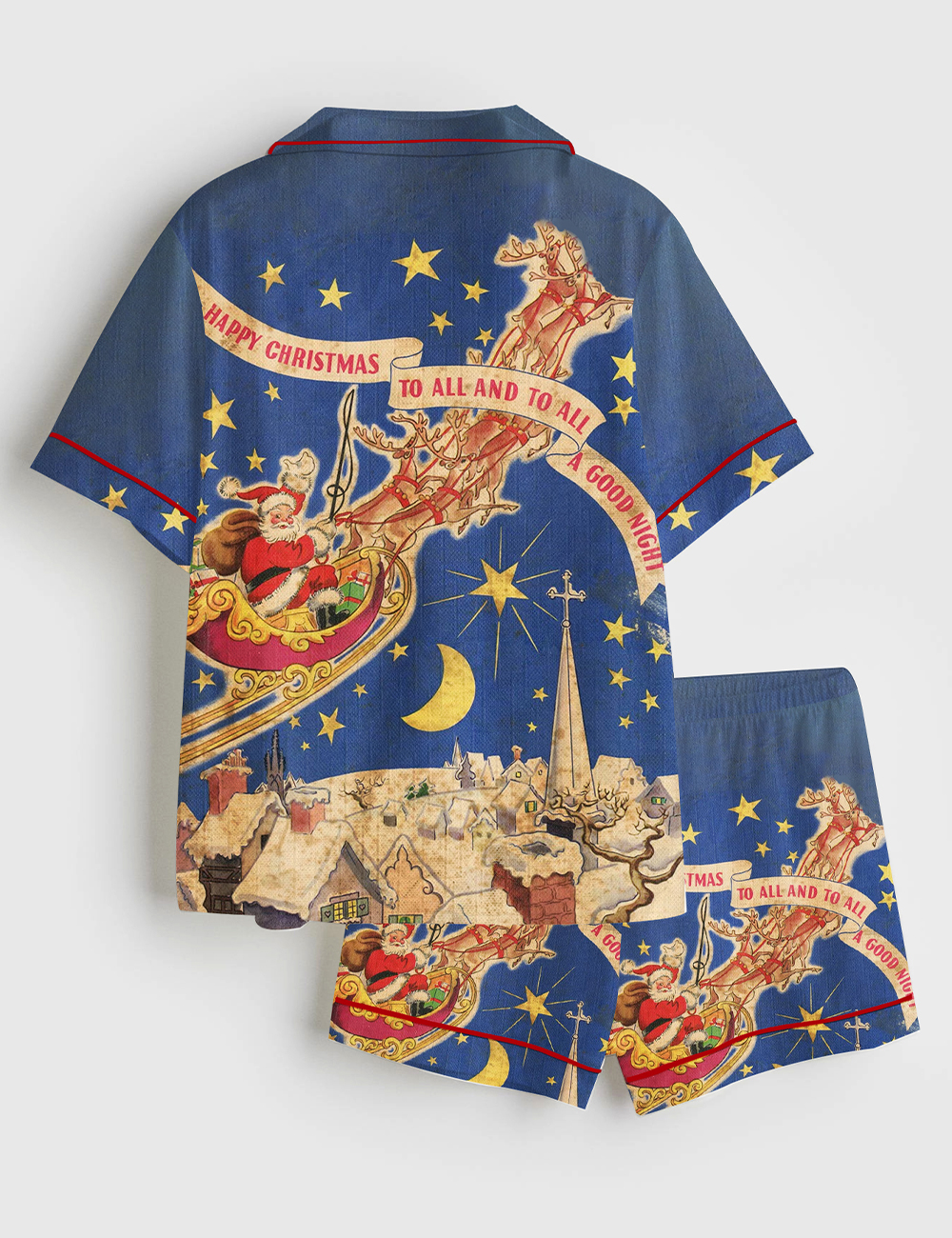 Alternative view of Women's Vintage 1947 Night Before Christmas Santa's Sleigh Art Short Sleeve Satin Pajama Set