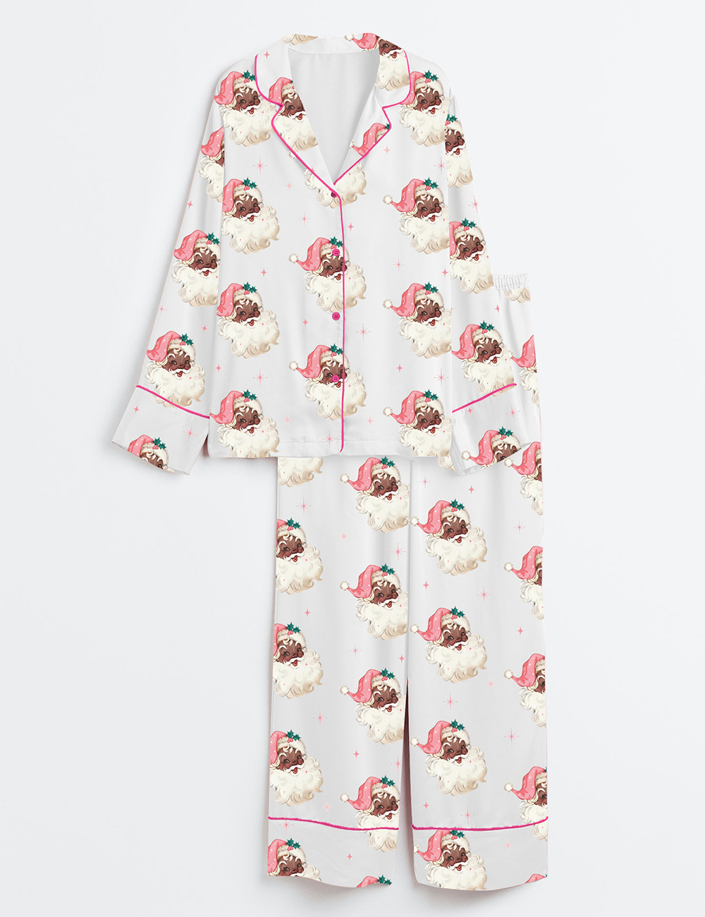 Women's Vintage African American Santa Claus Black Santa Long Sleeve Satin Pajama Set