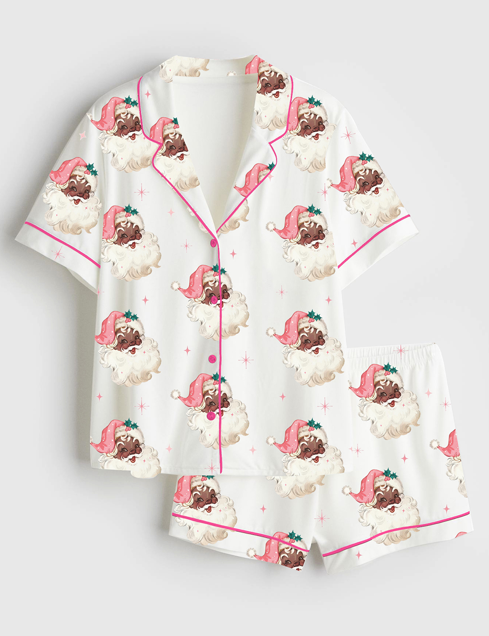 Women's Vintage African American Santa Claus Black Santa Short Sleeve Satin Pajama Set