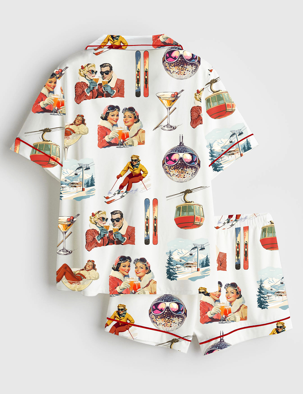 Alternative view of Women's Vintage AprÃ¨s Ski Christmas Short Sleeve Satin Pajama Set