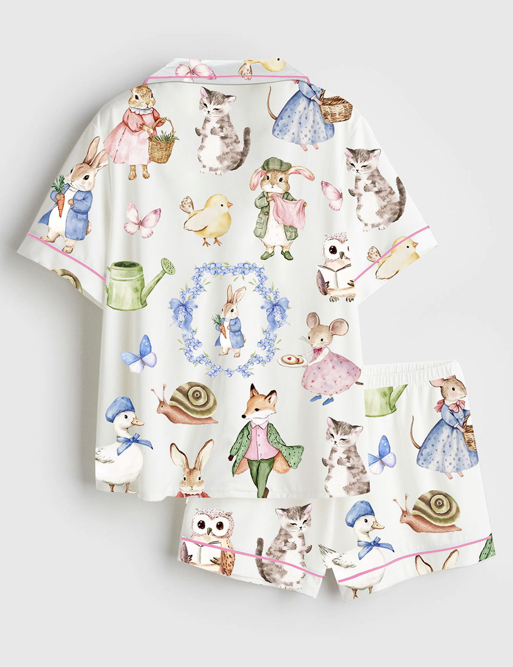 Alternative view of Women's Vintage Bunnies Cottagecore Rabbits Cute Easter Watercolor Spring Print Short Sleeve Satin Pajama Set