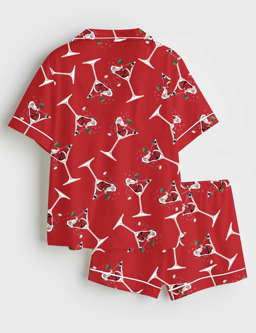 Alternative view of Women's Vintage Christmas Cocktail Party Short Sleeve Satin Pajama Set