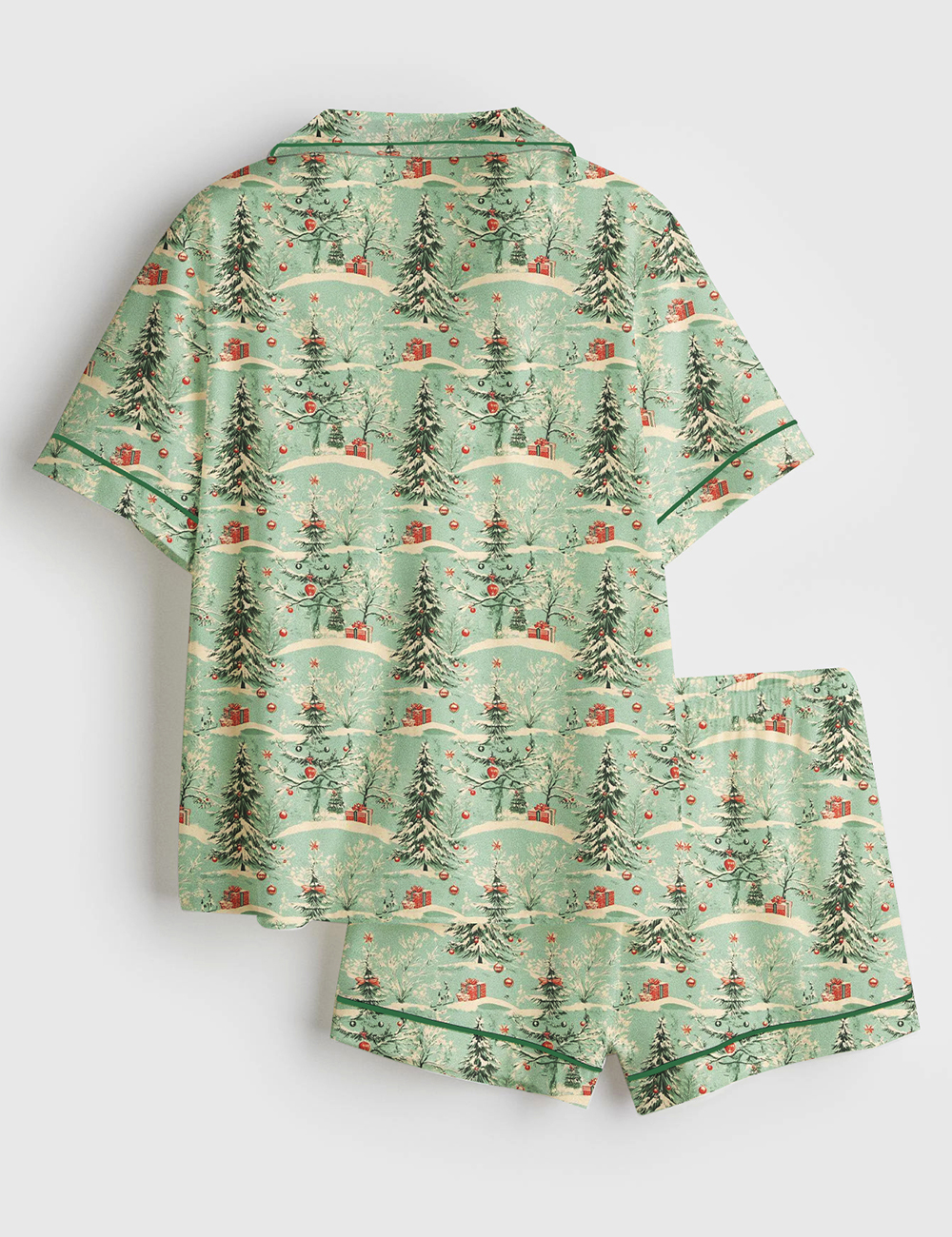 Alternative view of Women's Vintage Christmas Holiday Green Snow Antique Short Sleeve Satin Pajama Set