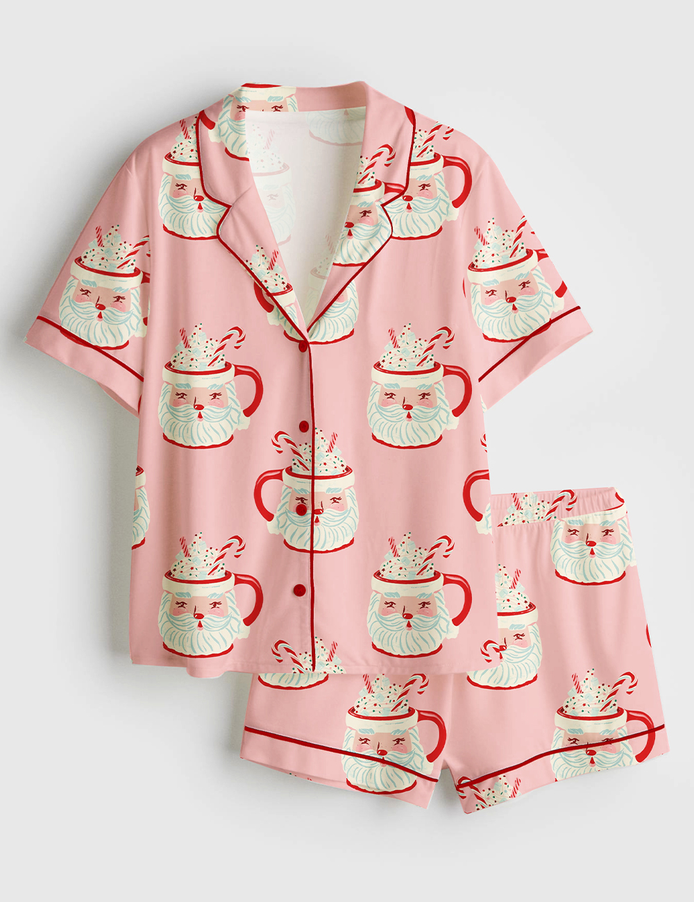 Women's Vintage Christmas Mugs Short Sleeve Satin Pajama Set
