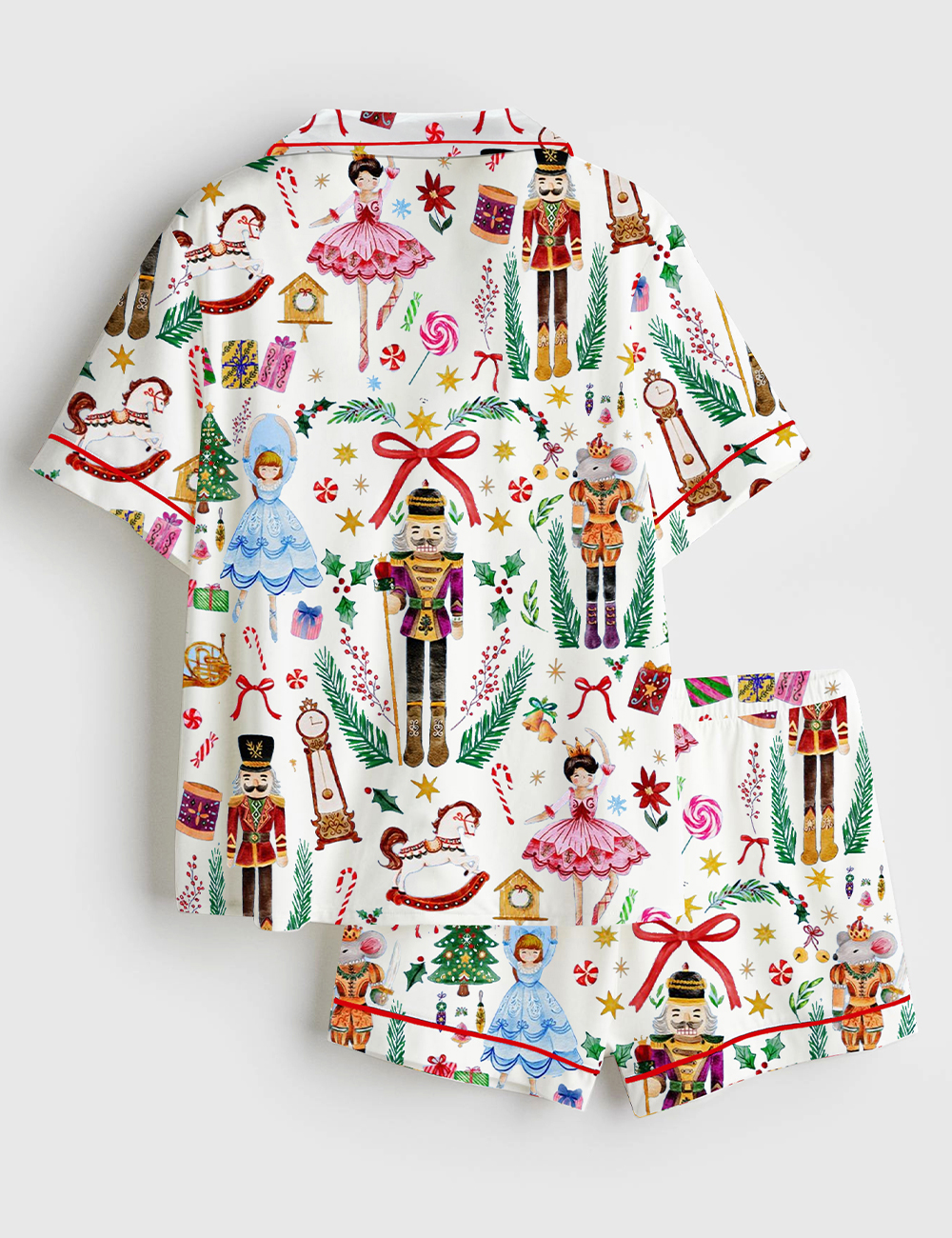 Alternative view of Women's Vintage Christmas Nutcracker Ballet Holiday Party Short Sleeve Satin Pajama Set