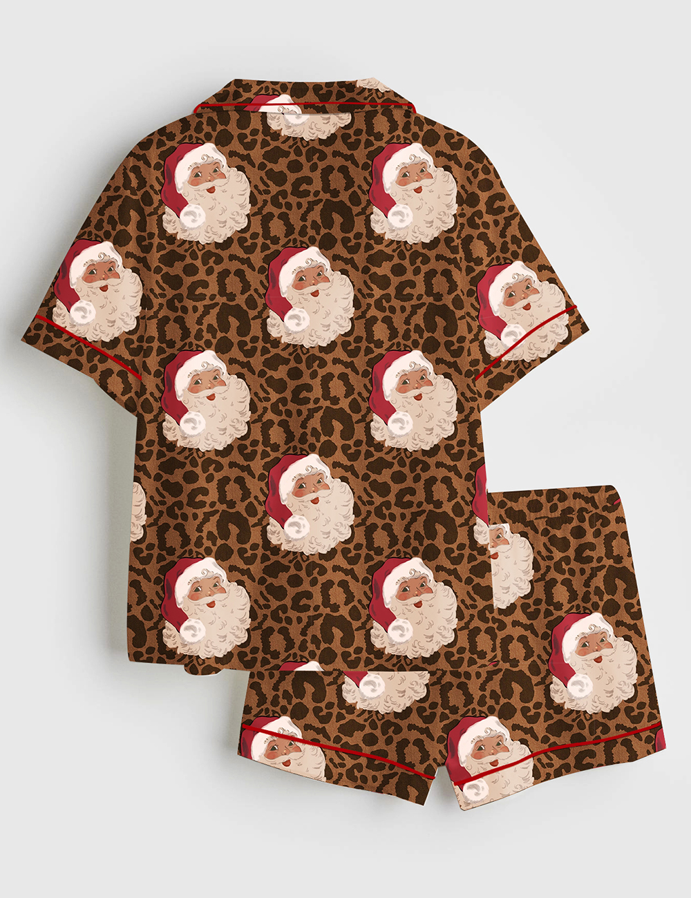 Alternative view of Women's Vintage Christmas Santa Leopard Short Sleeve Satin Pajama Set