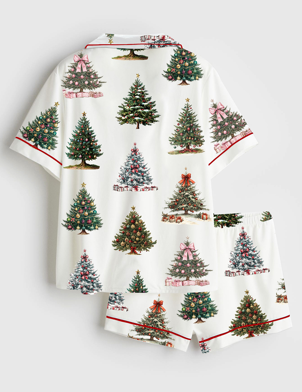 Alternative view of Women's Vintage Christmas Tree Holiday Retro Xmas Short Sleeve Satin Pajama Set