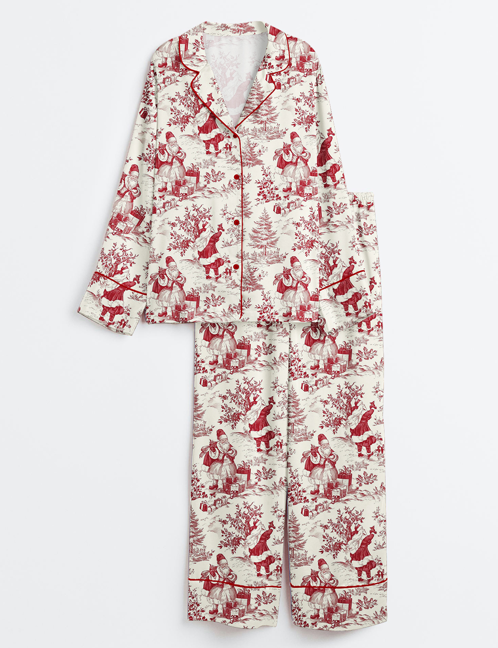 Women's Vintage Christmas Winter Holiday Snowman Gift Snowman Lovers Long Sleeve Satin Pajama Set