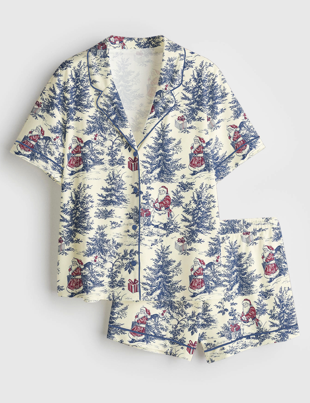 Women's Vintage Christmas Winter Holiday Snowman Lovers Short Sleeve Satin Pajama Set